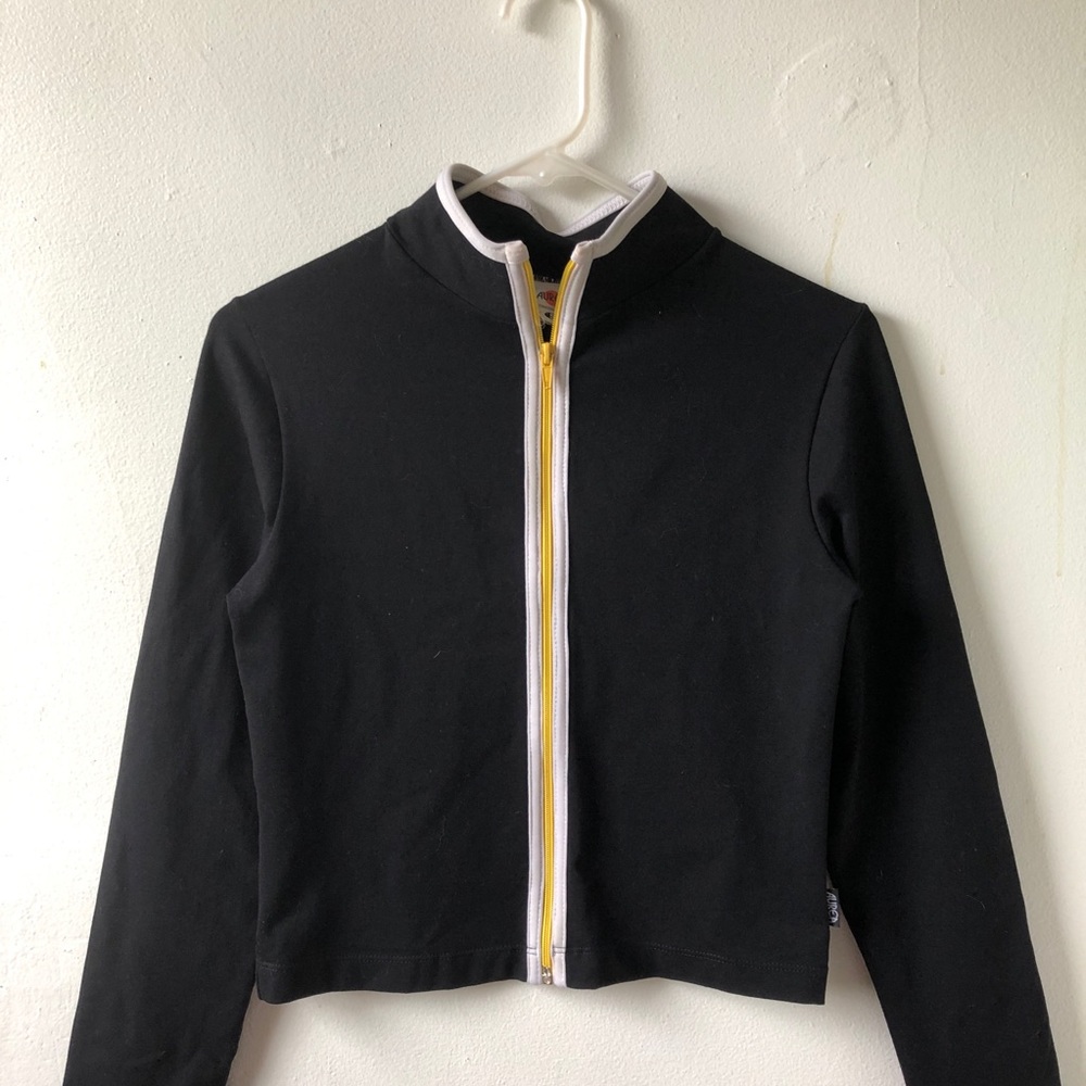 Vintage Black and Yellow Crop Racer Zip Up Jacket